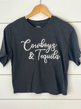Cowboys‎ & Tequila Tee - Charcoal/ Embroidered 100% organic cotton/ western